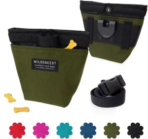Wildebeest Dog Treat Pouch, Dog Treat Bag, Dog Training Treat Pouch, Dog Travel Bag, Pet Treat Pouch, Magnetic Closure, 2 Water-Resistant Compartments, Detachable Waist Strap & Belt Clip