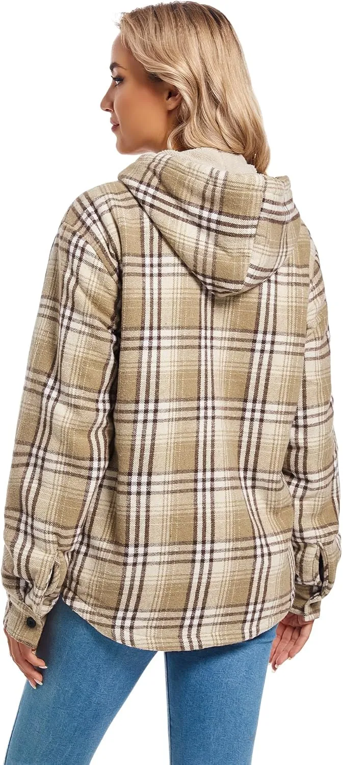 Women's Full Zip Fleece Flannel Jacket Plaid Sherpa Lined Jacket for Women