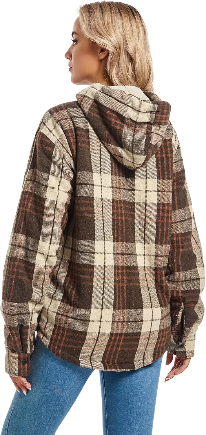Women's Full Zip Fleece Flannel Jacket Plaid Sherpa Lined Jacket for Women