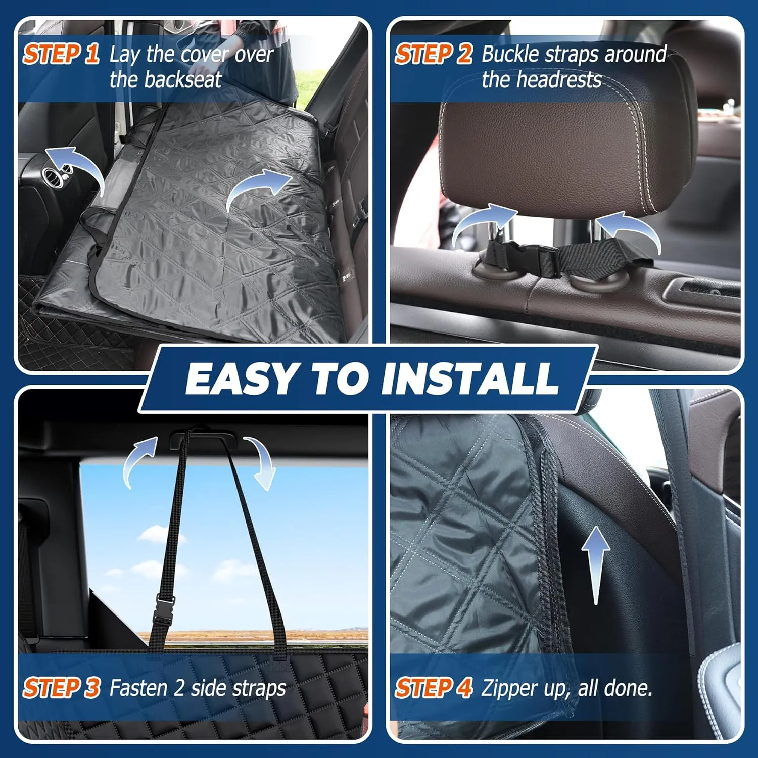 XL Dog Car Seat Cover for Back Seat,Hard Bottom Backseat Extender,45% Larger Space Dog Bed, 100% Waterproof Pet Seat Protector with Mesh Window, 3 Loading Boards, Car Hammock for Small Truck SUV