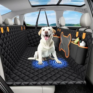 XL Dog Car Seat Cover for Back Seat,Hard Bottom Backseat Extender,45% Larger Space Dog Bed, 100% Waterproof Pet Seat Protector with Mesh Window, 3 Loading Boards, Car Hammock for Small Truck SUV