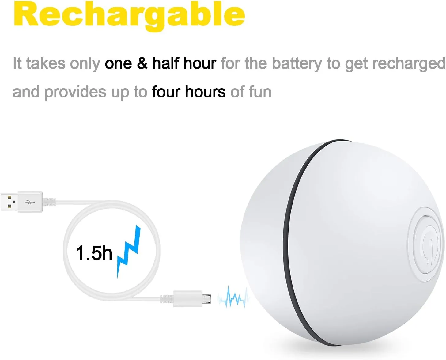 YOFUN Smart Interactive Cat Toy - Upgraded 360 Degree Self Rotating Ball, USB Rechargeable Wicked Ball, Build-in Spinning Led Light, Stiulate Hunting Instinct for Your Kitty (White)
